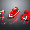 3D Rendered Red Yacht Among Red Models