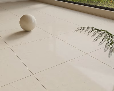Cream Colored Floor Tiles With Smooth Surface White Spherical Ornament And Green Plant 3d model