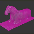 Detailed Carved Reclining Stone Horse Statue on Flat Stone Slab Base