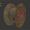 Wooden Cable Reel With Blue Coiled Cable And Rustic Wooden Structure 3d model