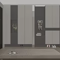 Modern Shoe Cabinet Design With Storage Compartments Sculpture And Vase In Interior
