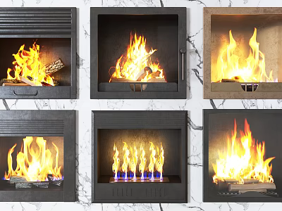 Fireplace Design Ideas With Realistic Flames Black Frames And Marble Accents 3d model