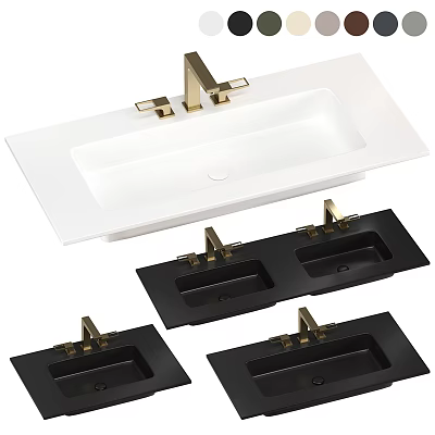 Elegant Modern White Washbasin With Gold Faucet And Black Installation Bases 3d model