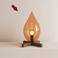 Teardrop Shaped Orange Glass Table Lamp with Wooden Cross Base Modern Design