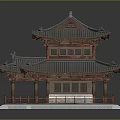 Traditional Chinese Two Story Wooden Architecture With Tiled Roof And Decorative Eaves
