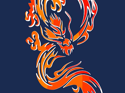 Dragon Themed Wall Decor With Orange Red Flame And Cloud Patterns On Dark Blue Background 3d model