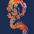 Dragon Themed Wall Decor With Orange Red Flame And Cloud Patterns On Dark Blue Background 3d model