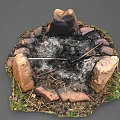 Natural Outdoor Garden Stone Circle Fire Pit Feature with Ashes and Sticks