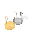 Elegant Glass Washbasin With Diamond Pattern And Golden Faucet Water Flow