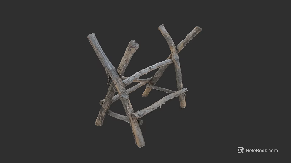 Industrial Equipment Crossed Wooden Beams Support Structure With Interconnected Components 3d model 