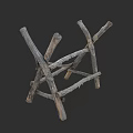 Industrial Equipment Crossed Wooden Beams Support Structure With Interconnected Components