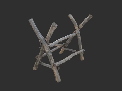 Industrial Equipment Crossed Wooden Beams Support Structure With Interconnected Components 3d model