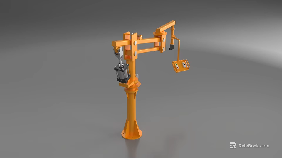 Orange Industrial Robotic Arm With Extendable Boom And Control Unit For Manufacturing 3d model 