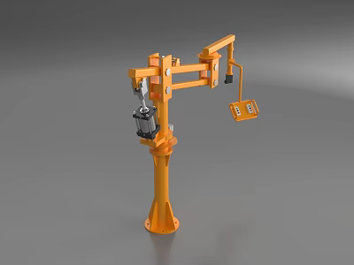Orange Industrial Robotic Arm With Extendable Boom And Control Unit For Manufacturing 3d model