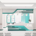 Modern Hospital Information Desk With Teal And White Design Reception Counter And Waiting Chairs