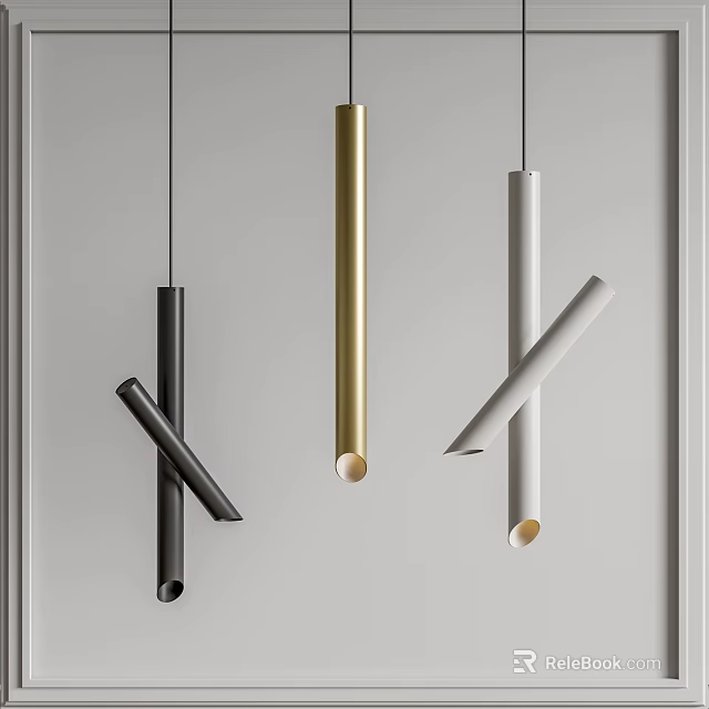 Sleek Cylindrical Pendant Lights For Modern Interior With Black Gold White Crossed Design 3d model 