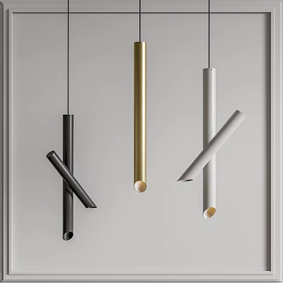 Sleek Cylindrical Pendant Lights For Modern Interior With Black Gold White Crossed Design 3d model