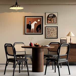 Ancient Chinese Restaurant Dining Table and Chair Restaurant Dining Table and Chair Round Dining Table and Chair Sideboard Chandelier Hanging Picture 3d model