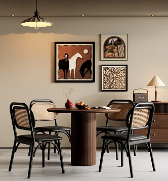 Ancient Chinese Restaurant Dining Table and Chair Restaurant Dining Table and Chair Round Dining Table and Chair Sideboard Chandelier Hanging Picture 3d model