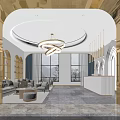 Modern Luxury Store Front Desk With Marble Floor Round Ceiling Arched Doorway And Floral Decor