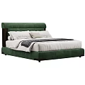 Modern Double Bed Design With Upholstered Headboard Neutral Bedding And Decorative Pillows