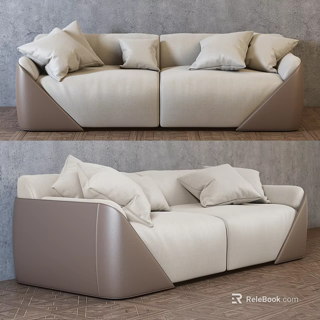 Modern Two Seater Sofa With Light Upholstery Soft Cushions And Wooden Floor 3d model 