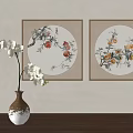 Two Framed Botanical Paintings With Floral And Bird Elements For Interior Wall Decor
