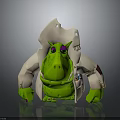 Stylized Green Creature Character 3D Model in Tattered White Coat with Purple Eyes 3d model