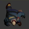 Bald Bearded Muscular 3D Character With Blue Coat Red Scarf And Mechanical Gloves