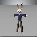 Detailed Rabbit 3D Character Model With White Face Long Ears Blue Jacket Brown Pants