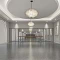 Elegant Spacious Fitness Dance Studio With Ballet Barres Marble Floor Arched Doorways And Chandeliers