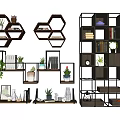 Modern Hexagonal And Metal Frame Bookcases With Multi Tiered Shelves Books Plants And Decor