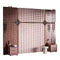 Elegant Modern Bedroom Accent Wall With Vertical Wooden Panels Golden Metal Lines And Nightstands