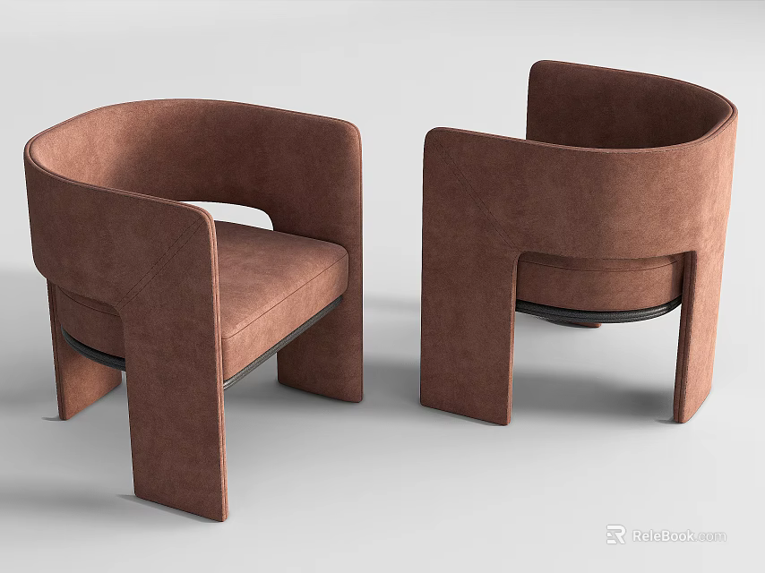 Modern Brown Single Sofa with Comfortable Suede Upholstery and Stylish Armrest Design 3d model 