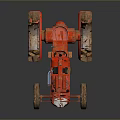 Vintage Red Tractor With Muddy Wheels Classic Metal Body Design