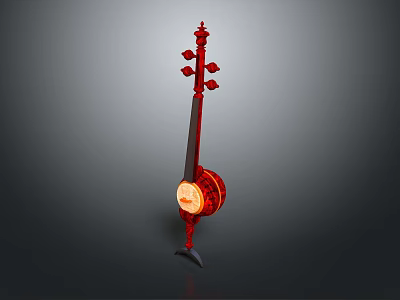 Red Sitar Traditional Indian Musical Instrument With Wooden Body And Strings 3d model