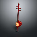 Red Sitar Traditional Indian Musical Instrument With Wooden Body And Strings