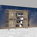 Elegant Wooden Bookcase With Rattan Panels Open Shelves And Starry Sky Wall