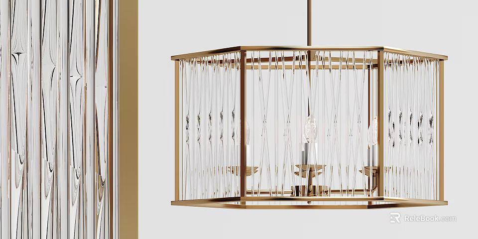 Elegant Crystal Chandelier With Gold Frame And Transparent Crystal Strips For Interior Decor 3d model 