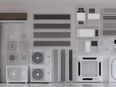Collection Display Of Various Air Conditioners And Fans For Home Cooling 3d model