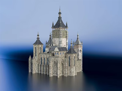 Ancient Castle Architecture With Gothic Spires Towers And Historic Stone Structure 3d model
