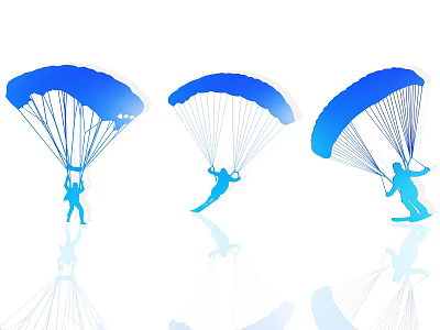 Multiple People Skydiving with Blue Parachutes in Silhouette Various Poses 3d model