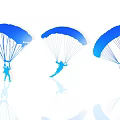 Multiple People Skydiving with Blue Parachutes in Silhouette Various Poses