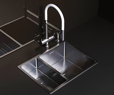 Modern Kitchen Faucet with Stainless Steel Sink on Black Countertop Design 3d model