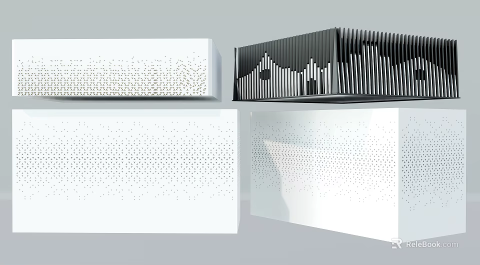 Textured White Design Panels with Various Perforated and Striped Surface Patterns 3d model 
