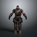 3D Male Warrior Character In Heavy Mechanical Armor With Glowing Chest And Arm Details