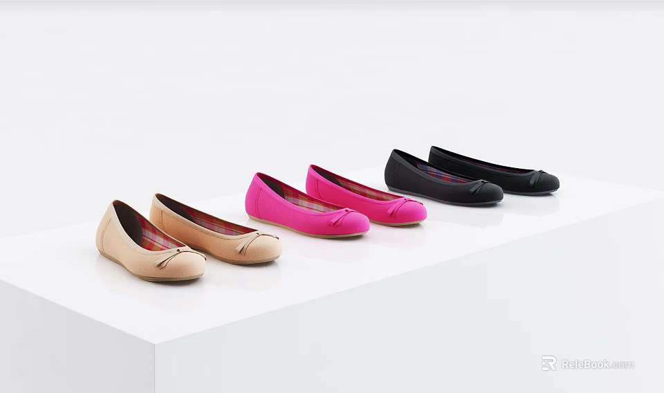 Women's Ballet Flats With Beige Brown Pink Red Black Colors On White 3d model 