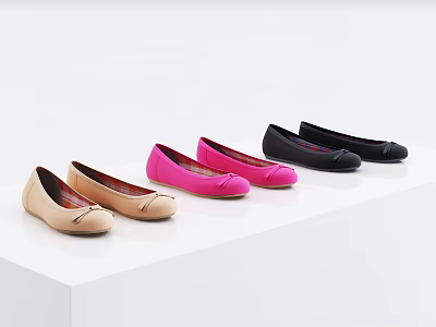 Women's Ballet Flats With Beige Brown Pink Red Black Colors On White 3d model