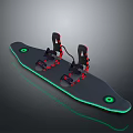 Electric Skateboard With Black Deck Green Circular Lights And Red Strap Foot Bindings