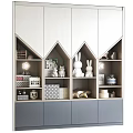 House Shaped Storage Shelving Unit With Cute Rabbit Figurines Star Decor Books Boxes And Pillows